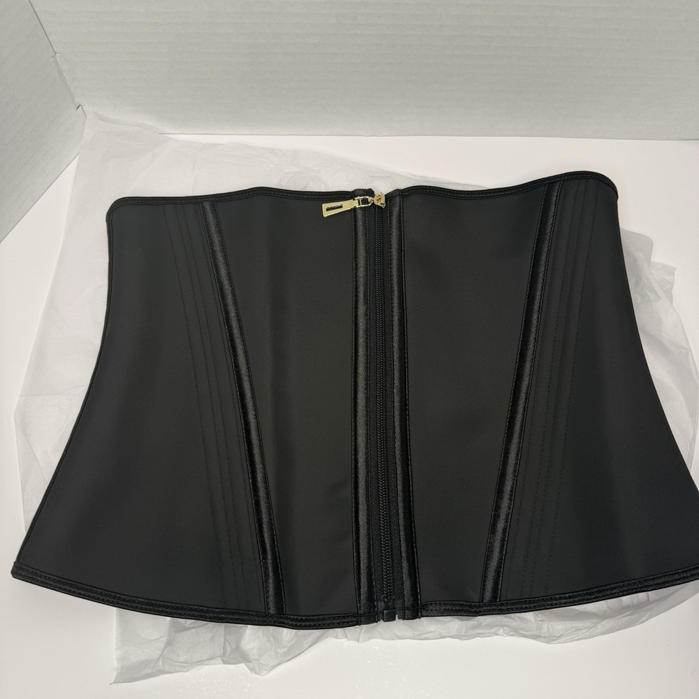 Women’s Waist Trainer Corset Shapewear Belt Black Zip Front Size L New